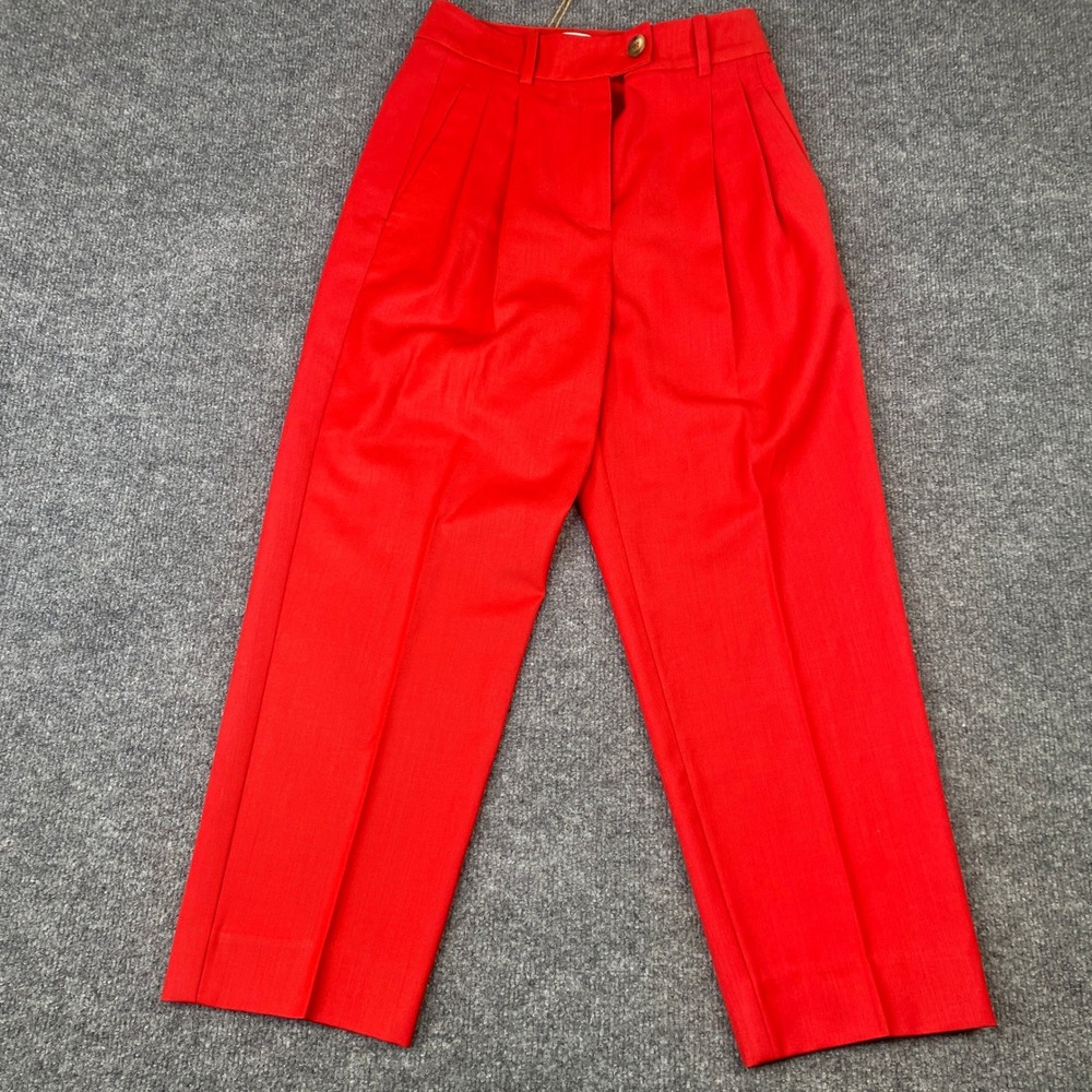 Reiss Kamila Red Pleated Straight Leg Trousers Pants Size 0 AP 26.2.104.63